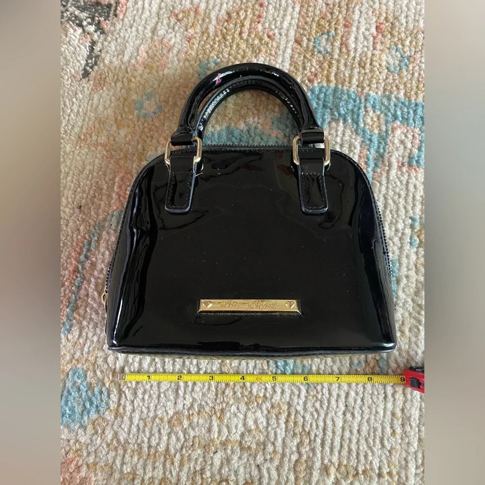 Betsey Johnson Shiny Patent Leather Mini Bag with Detachable Crossbody Strap - Picture 9 of 10